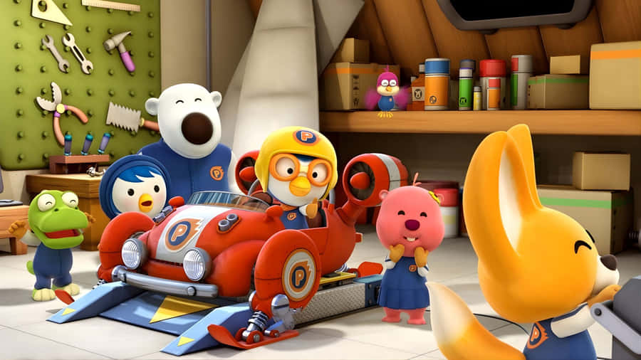 Pororo And Friends In Workshop Wallpaper
