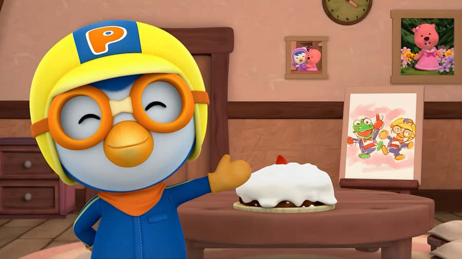 Pororo Celebrates With Cake Wallpaper