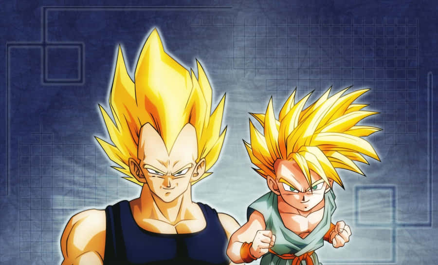 Powerful Duo: Vegeta And Trunks In Battle Wallpaper