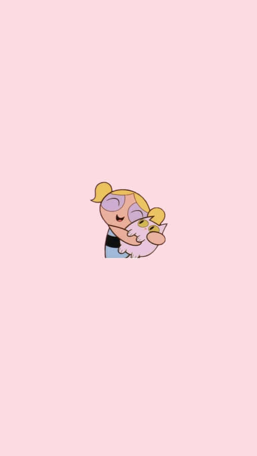 Powerpuff Girls Bubbles Cuddling A Cat Wallpaper