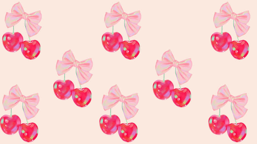 Preppy Bow Cherry Pattern Wallpaper