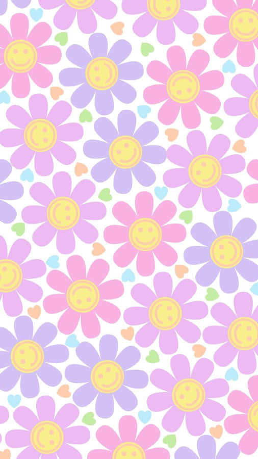 Preppy Pastel Flower Pattern Wallpaper