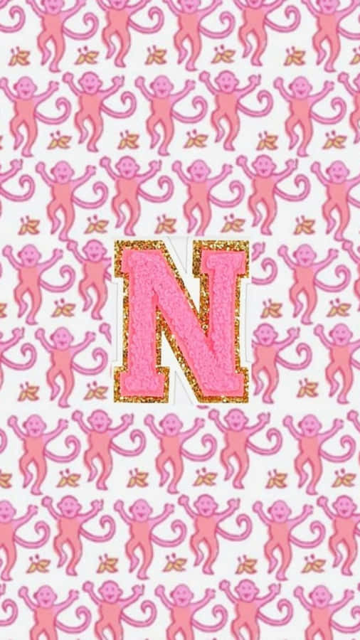 Preppy Pink Monkeys Letter N Wallpaper Wallpaper