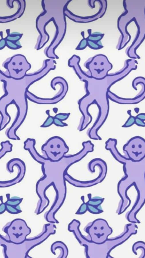 Preppy Purple Monkey Pattern Wallpaper