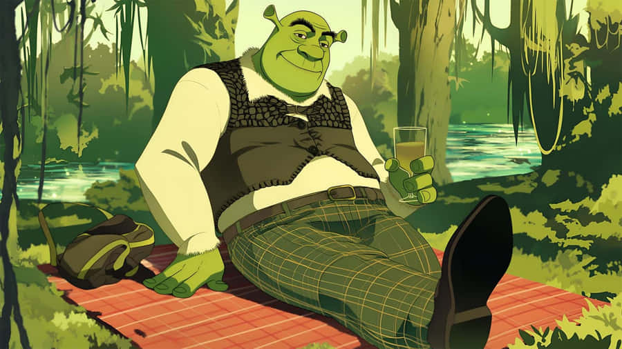 Preppy Shrek Relaxing Outdoors Wallpaper