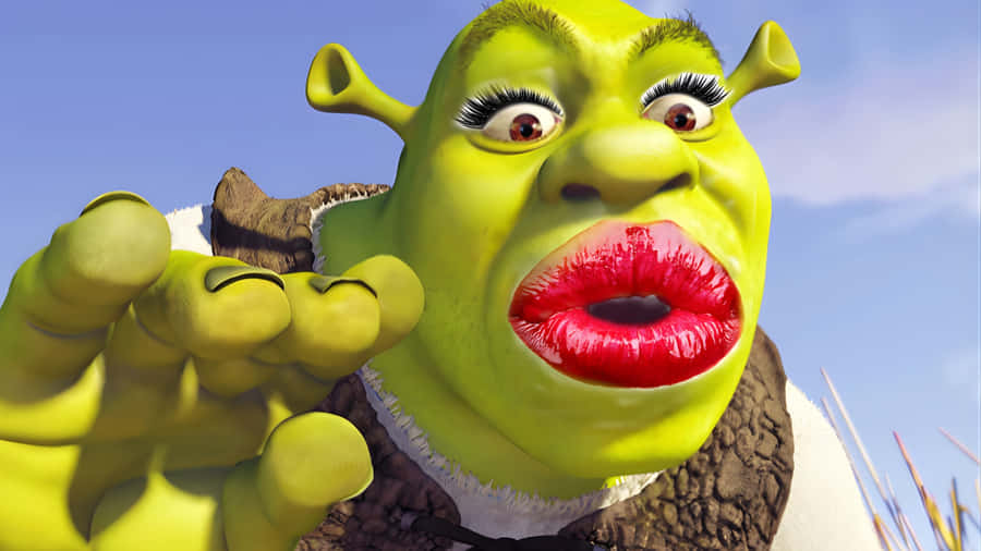 Preppy Shrek With Bold Makeup Wallpaper