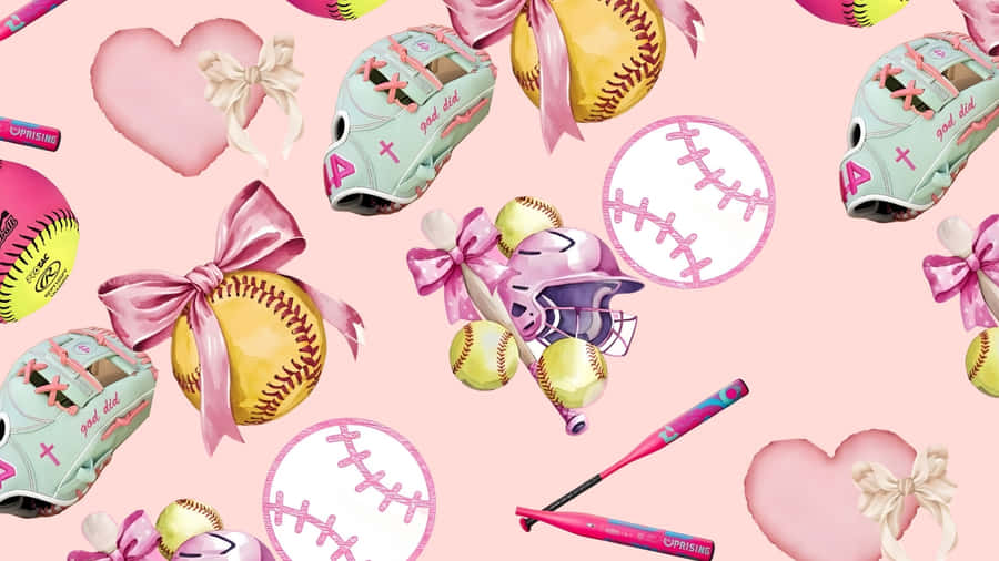 Preppy Softball Pattern Wallpaper