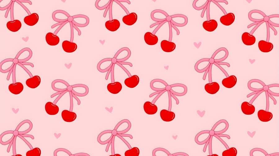 Preppy Valentines Day Cherry Pattern Wallpaper