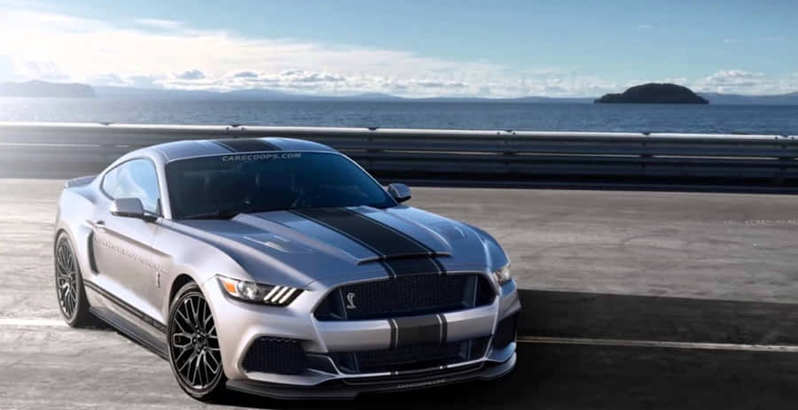 Pristine White Ford Mustang Shelby Gt350 Caught In Motion Wallpaper
