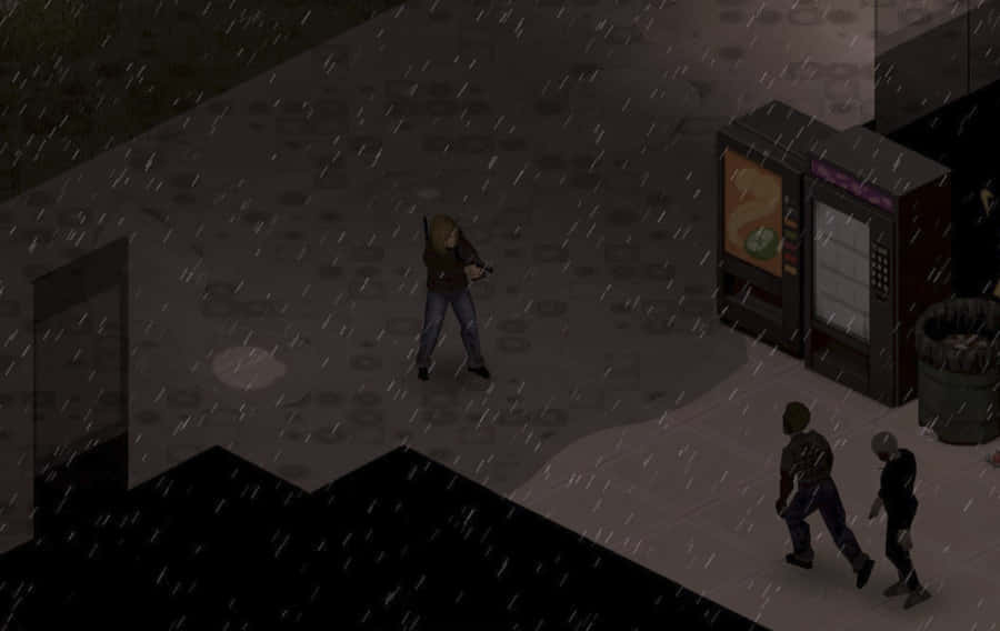 Project Zomboid Rainy Zombie Encounter Wallpaper