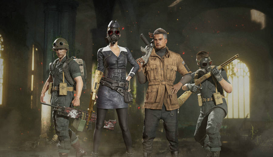 Pubg Characters Together 1366x768 Wallpaper