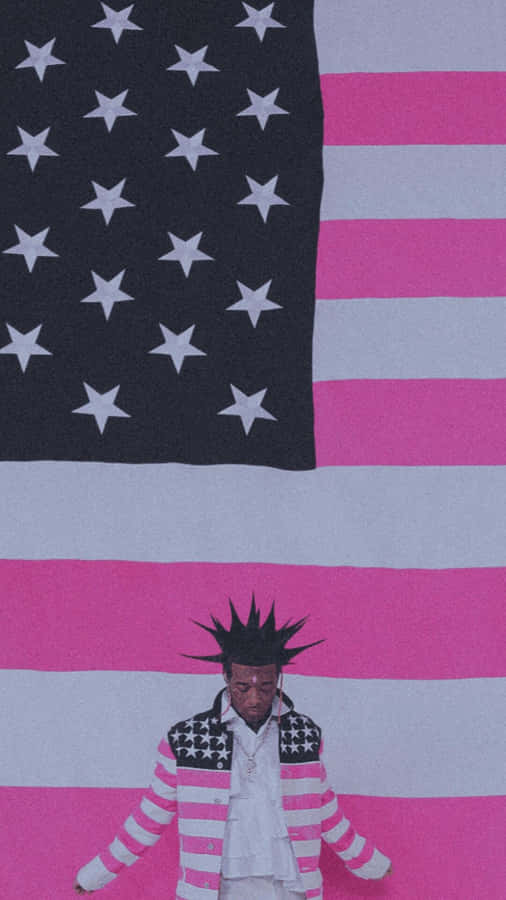 Punk Inspired Fashion Against Pink Striped Flag Wallpaper