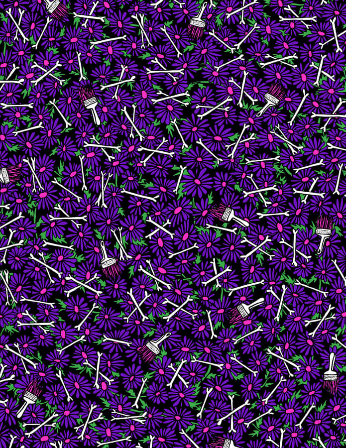 Purple And Black Fabric With A Lot Of Flowers Wallpaper