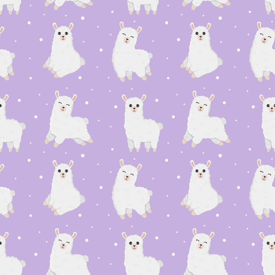 Purple Background White Alpacas Pattern Wallpaper