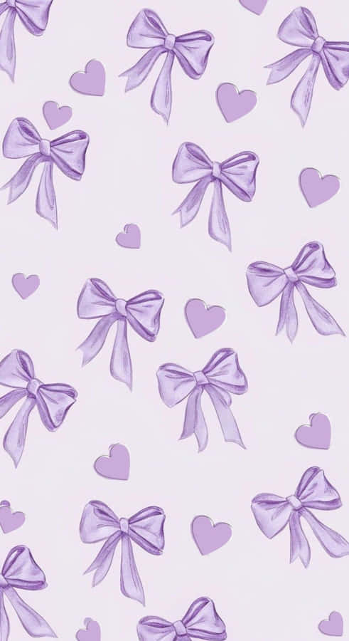 Purple Bow And Hearts Pattern Wallpaper