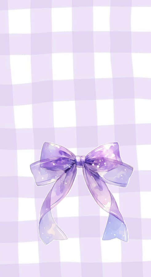 Purple Bow On Checkered Background Wallpaper