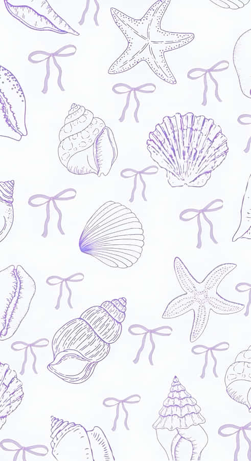 Purple Bow Seashell Pattern Wallpaper