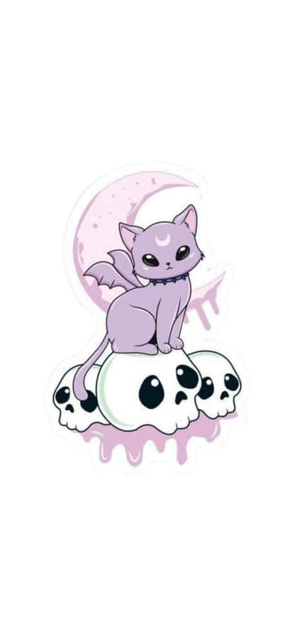 Purple Cat On Skull Cloud Illustration Wallpaper