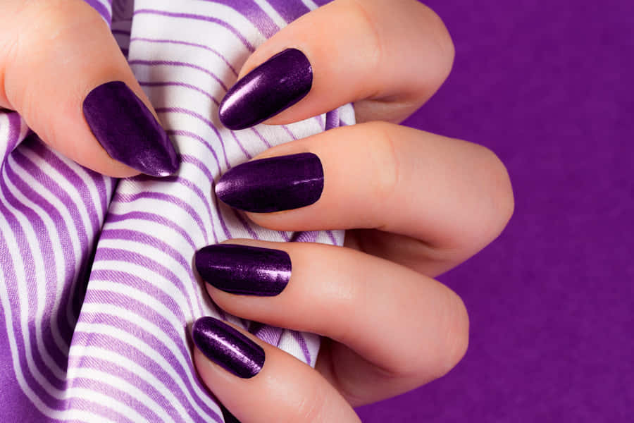 Purple Glitter Manicureon Striped Fabric Wallpaper