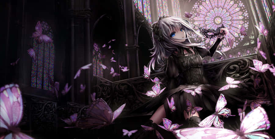 Purple Gothic Anime Girl Butterflies Wallpaper