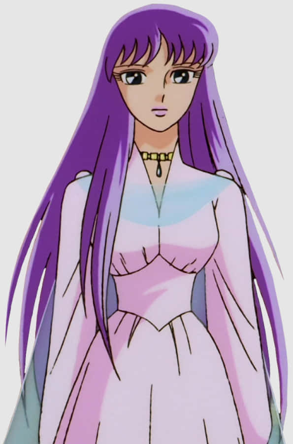 Purple Haired Anime Characterin White Dress Wallpaper