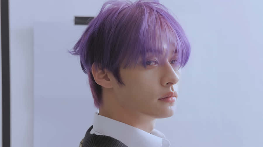 Purple Haired Man Side Glance Wallpaper