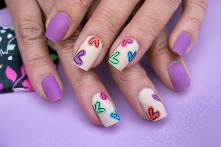 Purple Heart Nail Art Wallpaper