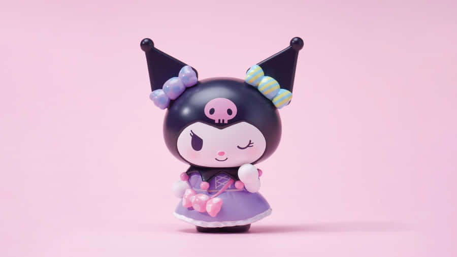 Purple Kuromi Figure Pink Background Wallpaper