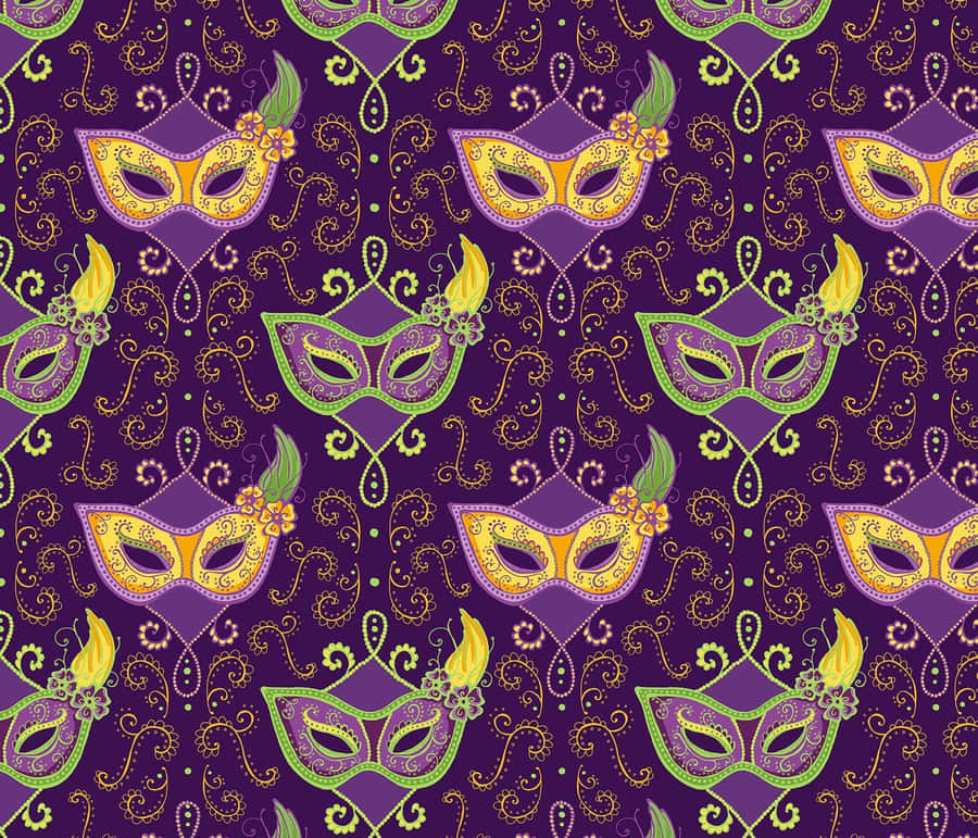 Purple Mardi Gras Mask Pattern Wallpaper