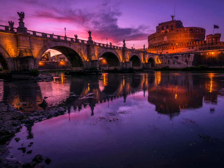 Purple Night Sky At Castel Santangelo Wallpaper