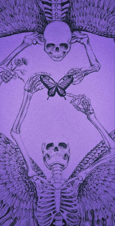 Purple_ Skeleton_ Mirror_ Image_with_ Butterfly Wallpaper