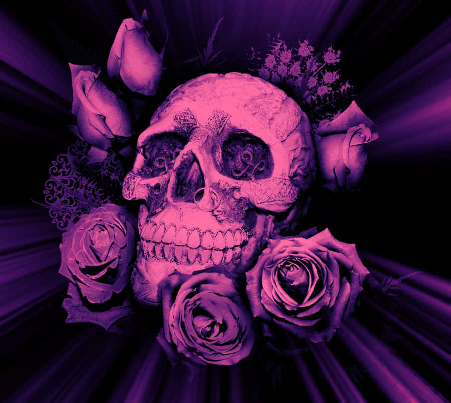 Purple Skulls And Roses Wallpaper
