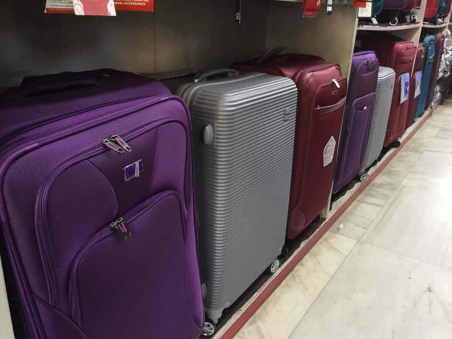 Purpleand Silver Suitcases Display Wallpaper