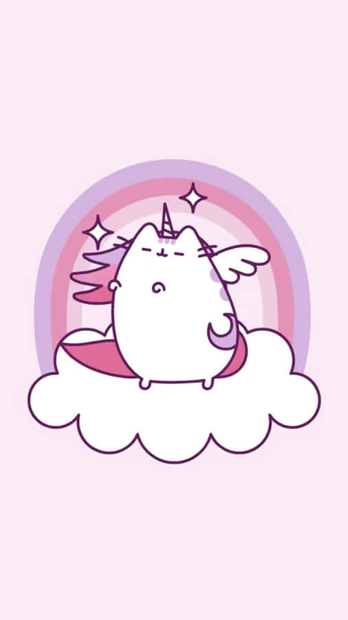 Pusheen Kawaii With A Pink Rainbow Wallpaper