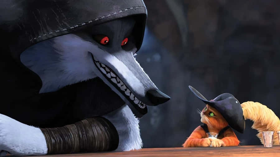 Puss In Boots Stares Down Wolf Wallpaper