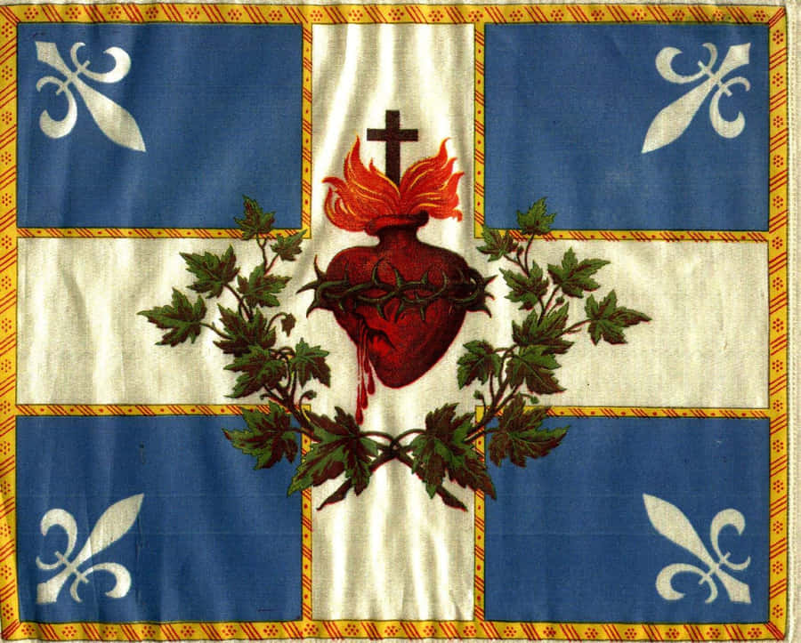Quebec_ Fleurdelis_ Flag_with_ Sacred_ Heart Wallpaper