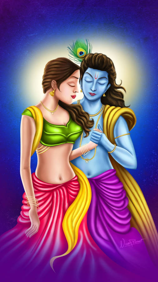 Radha Krishna 3d Holding Hands Wallpaper