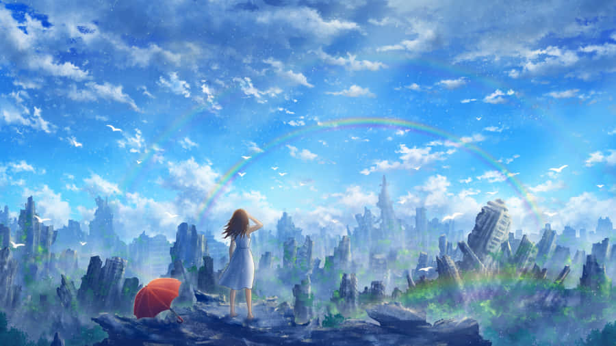 Rainbow_ Above_ Ruins_2560x1440 Wallpaper