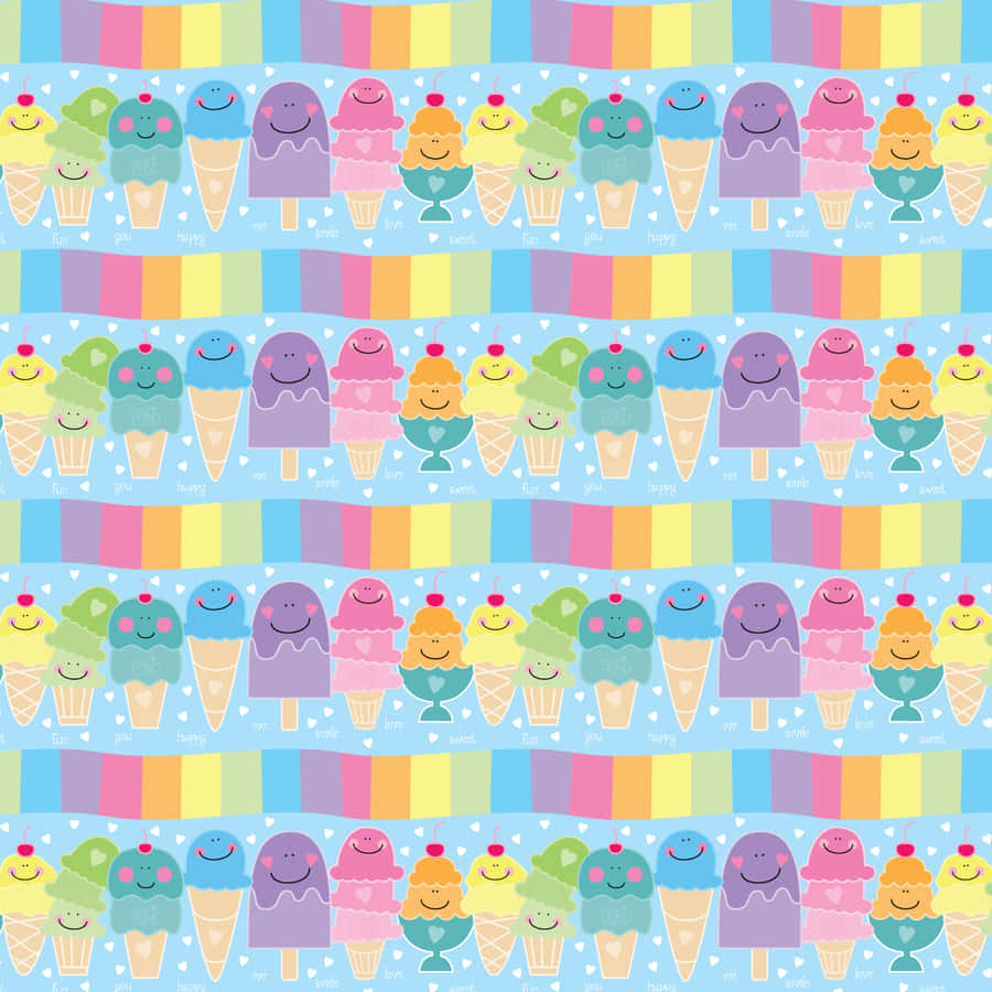 Rainbow Cute Ice Cream With Smiley Faces Wallpaper