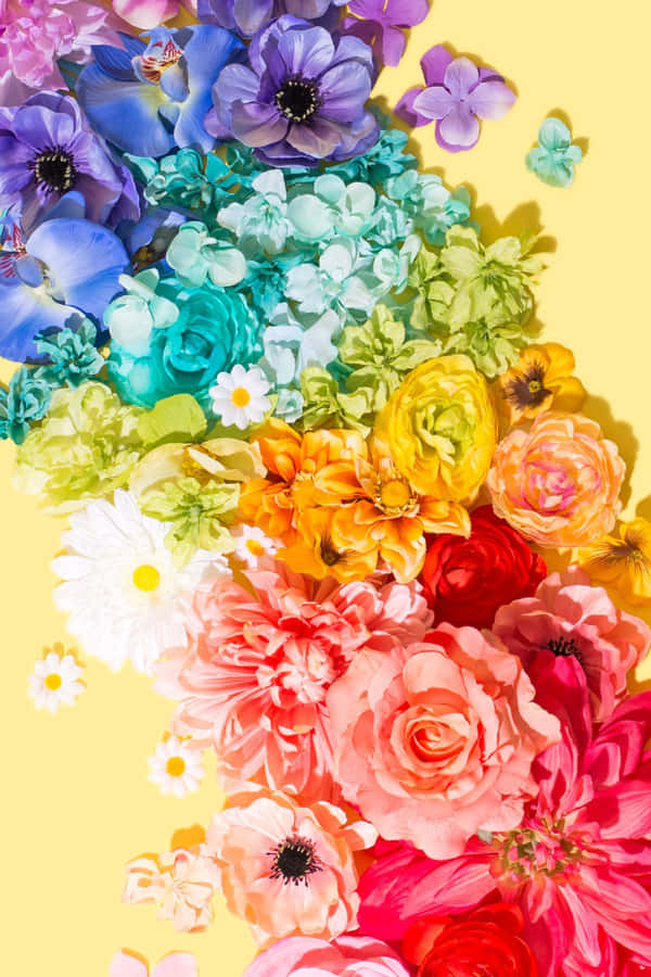 Rainbow Flower Iphone On Yellow Background Wallpaper