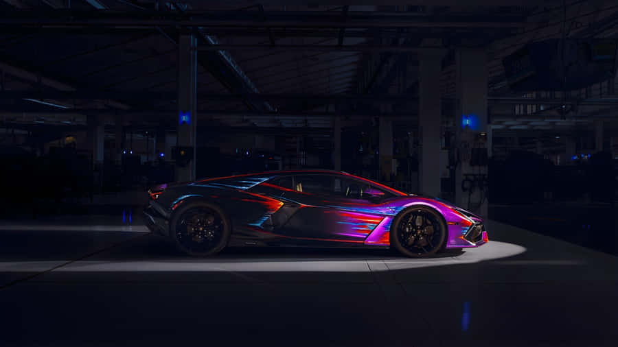 Rainbow Lamborghini In Dark Garage Wallpaper