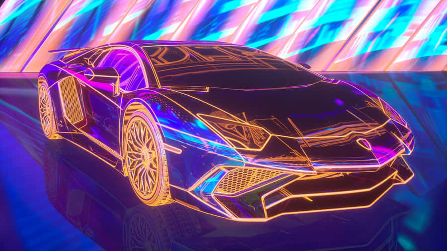 Rainbow Lamborghini Light Art Wallpaper