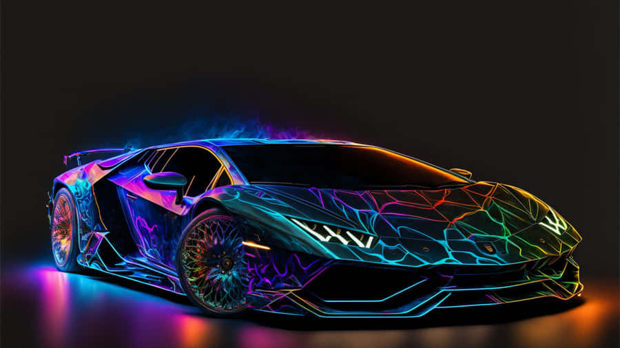 Rainbow Lamborghini Neon Lights Wallpaper