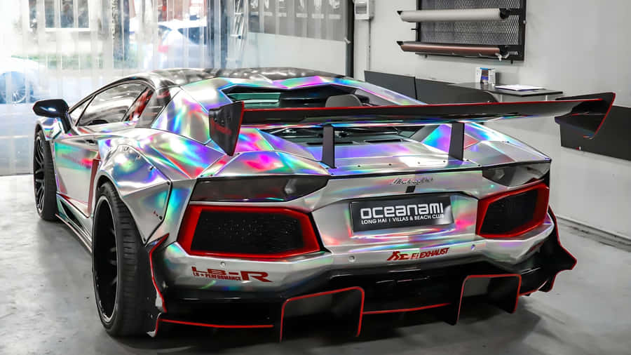 Rainbow Lamborghini Rear View Wallpaper