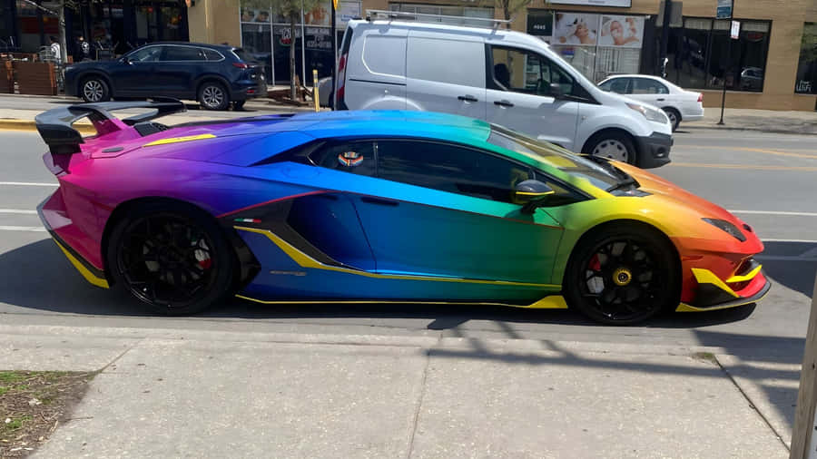 Rainbow Lamborghini Sports Car Wallpaper