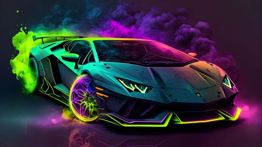 Rainbow Lamborghini Sports Car Wallpaper