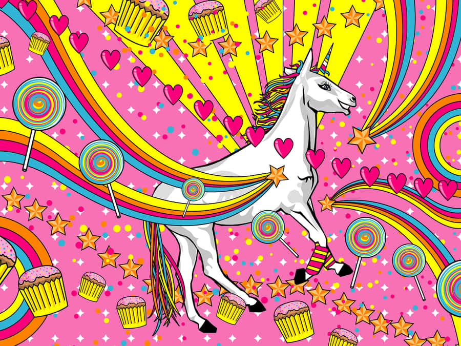 Rainbows Cupcakes And Unicorn Aesthetic Wallpaper