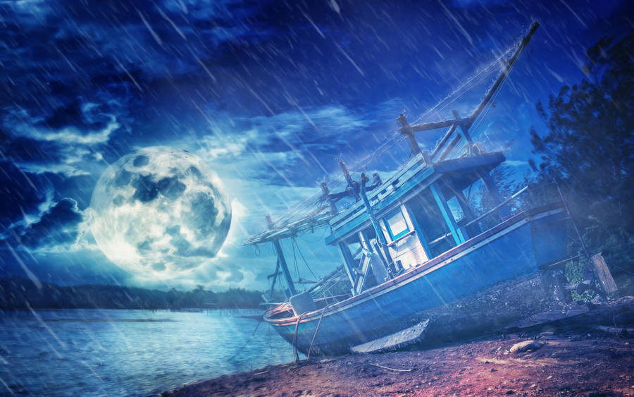 Raining Moon Night Sky Wallpaper