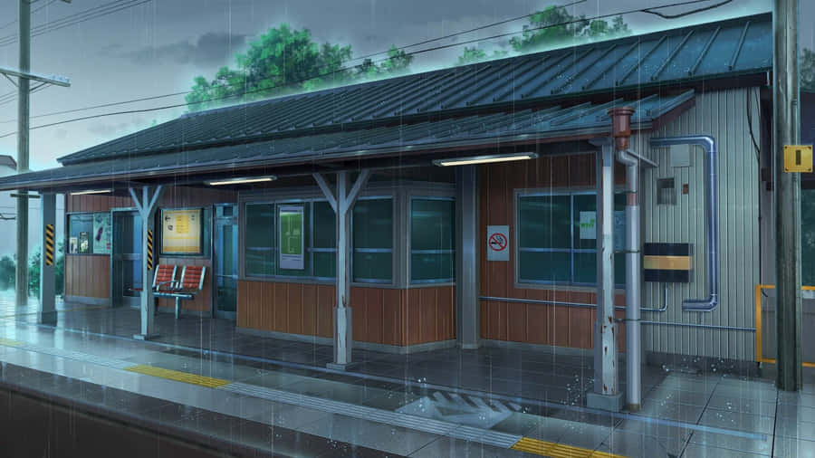 Rainy Train Station Platform Wallpaper