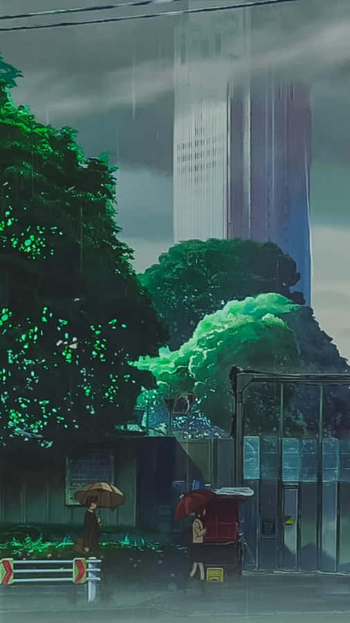 Rainy Urban Greenery Wallpaper